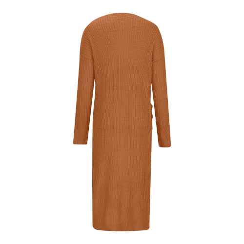 Γυναικείο Πλεκτό Ζακέτα Μακρύ, Μονόχρωμο, Oversized, Παλτό με Τσέπη, Μαλακό και 2
