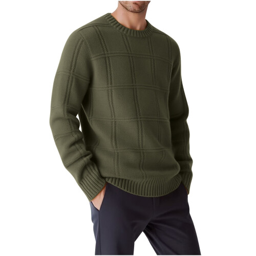 Herren Herbst Winter Pullover Lässige Mode Einfarbige Oberteile Langarm Rundhalspullover Baselayer Lässige Pullover Tops (Armeegrün, 2XL)