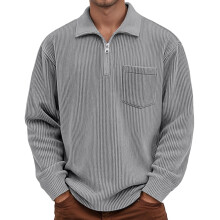 Shirts for Men Corduroy Long Sleeve Solid Collared Tops Zipper Pullover Textured Sweatshirt