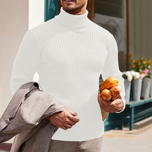 Herren Slim Fit Strickpullover, lässiger Basic-Rollkragenpullover, langärmlig, leichtes Unterhemd, Thermoshirt 1