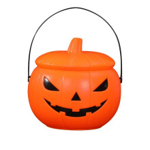Balde de doces em forma de abóbora com som e luz para o Halloween - Decoração pequena com luz noturna - Brinquedo para o Halloween - Presente