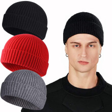 Kurze Fischermütze aus Wollstrick mit Bündchen für Damen und Herren, warme Wintermütze