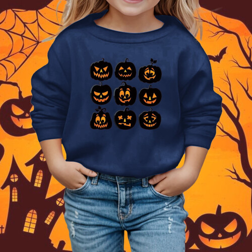Φούτερ με κουκούλα Halloween με σχέδιο κολοκύθας για κορίτσια, μπλε σκούρο, 2-3 ετών, 1