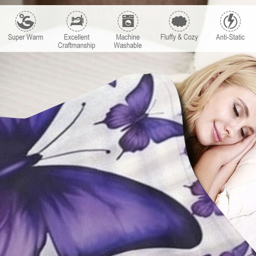 Purple Butterfly Flannel Throw Blanket 2