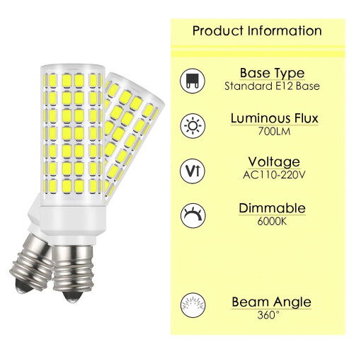 EASTIN12 λαμπτήρες LED E12 10W, θερμό κίτρινο, 110-220V, συμβατοί με ανεμιστήρες οροφής και 2