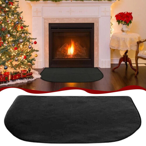Black fireproof hearth mat half round 60 x 27 in 1