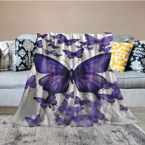Purple Butterfly Flannel Throw Blanket 1