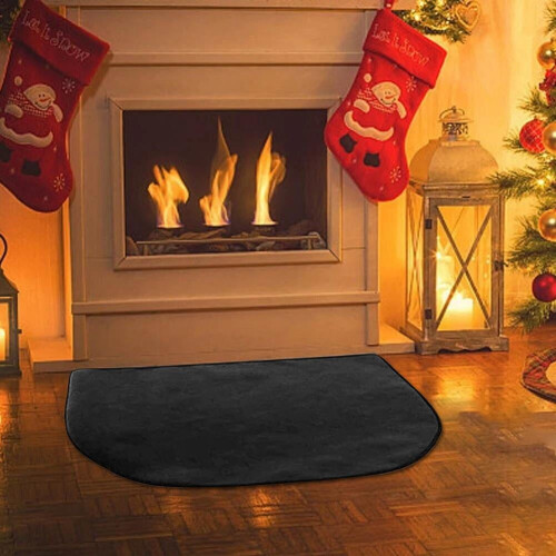 Black fireproof hearth mat half round 60 x 27 in 2