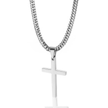 Kreuzkette für Herren, schlichte Kreuzkette aus Silber, Gold und Edelstahl mit kubanischer Kette (45-66 cm)