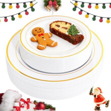 60 Píosa Plátaí Plaisteacha Óir (Dinnéar 30x10.25" + Milseog 30x7.5") – Tromshaothair, Indiúscartha, don Bhliain Nua/Nollaig/Bainis