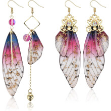 Pendientes de alas de mariposa (1 par), pendientes de alas de hada con lámina de oro de 14 quilates y 1 par de pendientes asimétricos Fairycore