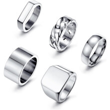 5 anillos para hombre chapados en oro de 14 quilates: Anillo cuadrado de acero inoxidable, anillo para meñique/pulgar, anillo cubano grueso, alianza