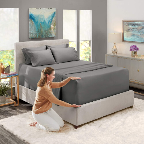 Ensemble de draps en microfibre 6 pièces pour lit king size avec poches extra profondes 2