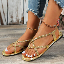YOUSNH Dames Vakantie Strand Sandalen met Strappy Strandschoenen Platte Schoenen Dames Sandalen Goud 8(40)