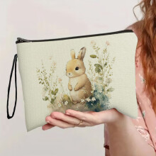 Påskehare makeuptaske 23x16 cm – Sammenklappelig rejseorganisator med skridsikker lynlås, bærbar pose til kosmetik og tilbehør