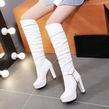 FAMTKT Damen-Stiefeletten mit spitzer Zehenpartie und hohem Absatz, lang, dehnbar, sexy, kniehoch, zum Hineinschlüpfen, Herbst- und Winterschuhe