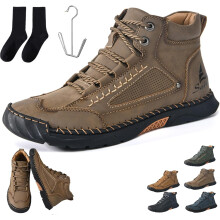 Olveros Boots Men's Comfortable Handmade Leather Boots Waterproof, Arch Support Pressure Relief Spacious Toe Box Outdoor Shoes