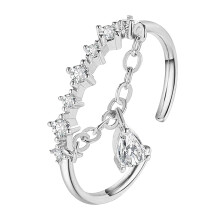 Zarter Zirkonia-Tropfen-Kettenring für Damen – Silber, verstellbar, passend für Hochzeiten, Jahrestage und Ewigkeitsringe