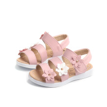 Sandali piatti per bambine, sandali da principessa con punta aperta e suola morbida con fiori, scarpe romane da spiaggia