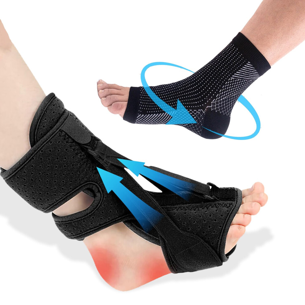 Plantar Fasciitis Night Splint with Adjustable Aluminum Bar for Achilles Tendonitis Pain Relief