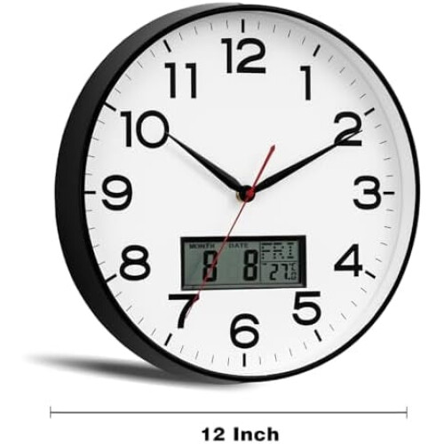 Lydløst vægur med LCD-temperatur og evighedsvisning 2