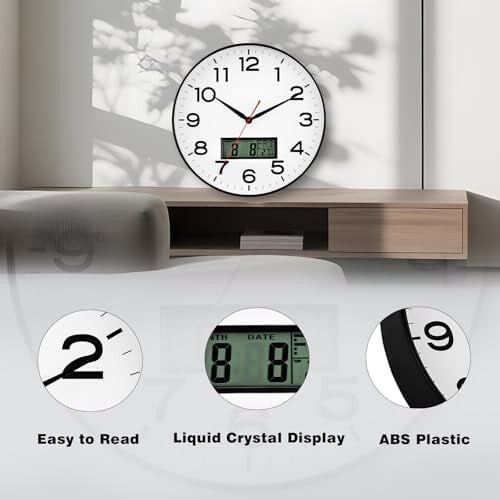 Lydløst vægur med LCD-temperatur og evighedsvisning 1