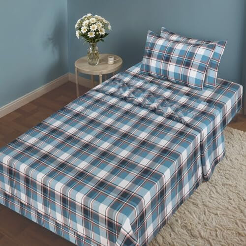Σεντόνια Flannel για δύο άτομα, σετ 4 τεμαχίων – 100% βαμβάκι με διπλή πλέξη, βαθιές 1