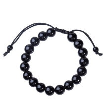 Pulseiras de obsidiana redondas e ajustáveis, pedra natural preta, contas de 10 mm, pulseira de ioga, joia para saúde masculina e feminina.