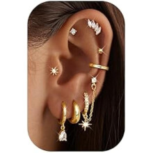 Hypoallergenic Gold Hoop Stud Earrings 14K Gold Plated