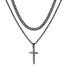 Collana da uomo con croce, ciondolo a strati in acciaio inossidabile oro/nero/argento con catena cubana/a maglia quadrata, 16-26", compatibile con