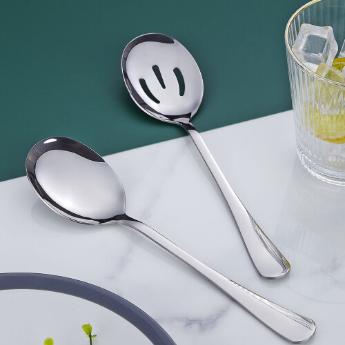 Serving Spoons Large Stainless Buffet Spoon Long Handle Soup Cooking Spoon for Home Restaurant, Tableware 2