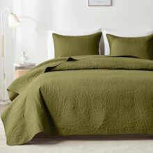 Ensemble de courtepointe vert olive pour lit King/Cal King, couvre-lit léger en microfibre à motif de pièces, respirant et doux pour la peau (1