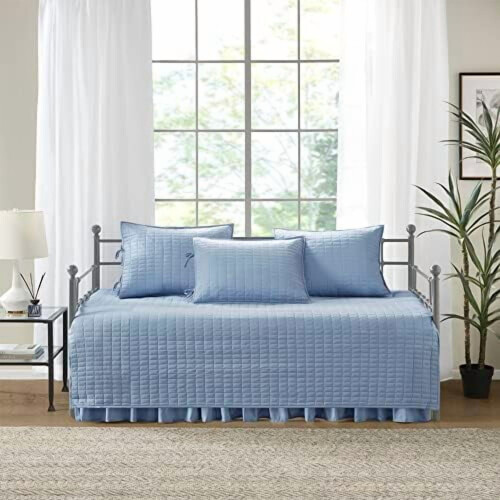 Daybed Cover Set Luxe Double-Sided Quilting Blue 5-Piece 2