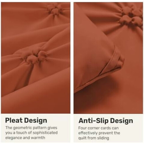 King Burnt Orange Comforter Set Boho Pintuck 3-Pc 2