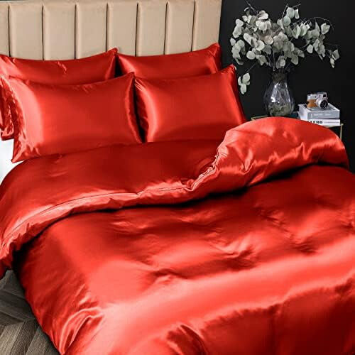 King-Satin-Bettwäscheset Luxe Rot-Orange 5-teilig 2
