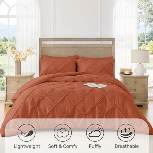 Ensemble de couette 3 pièces, couleur orange brûlé, taille King 1