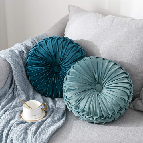 Round Velvet Floor Pillow 35cm Navy Blue 2