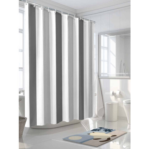 Rideau de douche imperméable à rayures grises 72 x 84 po avec œillets 2