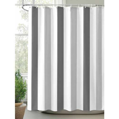Rideau de douche imperméable à rayures grises 72 x 84 po avec œillets 1