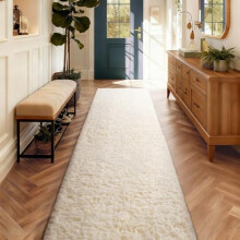 2x10 Runner Rug for Hallway – Non-Slip, Fluffy & Soft Shaggy Carpet (Ivory) – Compatible with Bedroom, Living Room, Dorm, Nursery & Kids' Spaces