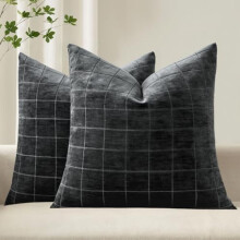 Vintage-Kissenbezüge aus Chenille mit Karomuster, 45 x 45 cm, 2er-Set, neutrale Kissenbezüge im Boho-Landhausstil für Sofa, Bett, Wohnzimmer –