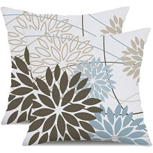 Housses de coussin à motifs floraux marron et bleus, 50 x 50 cm, lot de 2, imperméables, pour terrasse, jardin, salon – Polyester, style art