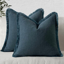 Housses de coussin en lin neutre, 66 x 66 cm, bleu marine, style bohème champêtre, lot de 2 – Compatibles avec les coussins standards