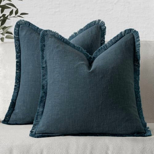 Capas de almofada decorativas em linho azul marinho, 66x66 cm (26x26 polegadas), conjunto com 2 unidades.