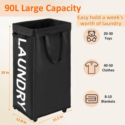 Coș de rufe cu roți, 90 l 2
