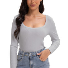 Damen-Crop-Top mit Rundhalsausschnitt, langen Ärmeln, schmaler Passform und lässigem Schnitt