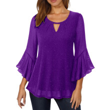 Top de lentejuelas de manga larga para mujer, estilo carnaval, ideal para vacaciones. Blusa de moda con cuello redondo holgado, elegante y casual,