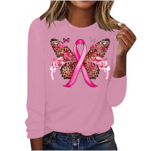 Rosa Langarmshirt für Damen, lockere Passform, Rundhalsausschnitt, langärmlig, Polyester, Grafikprint, Größe S