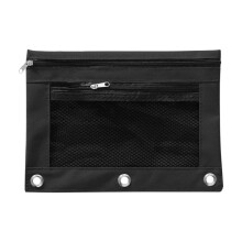 Creative 3-Hole Pencil Case Black, Zipper Pouch with Double Pocket & Clear Window, Big Capacity for École Supplies, Compatible with 3-Ring Binders
