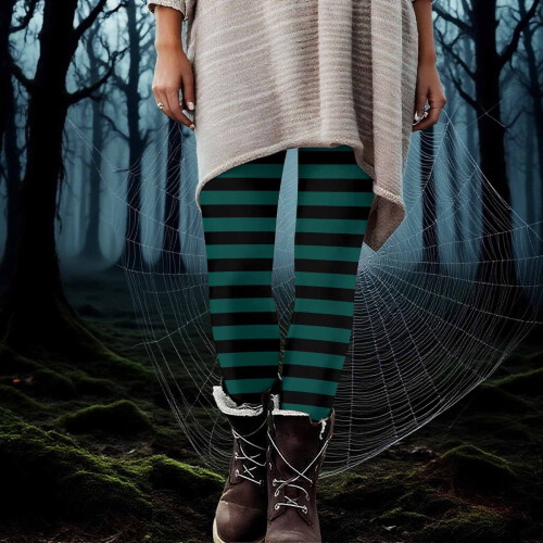 Γυναικείο ριγέ παντελόνι γιόγκα για το Halloween – Μαλακά κολάν από μετάξι με πλέξη 1